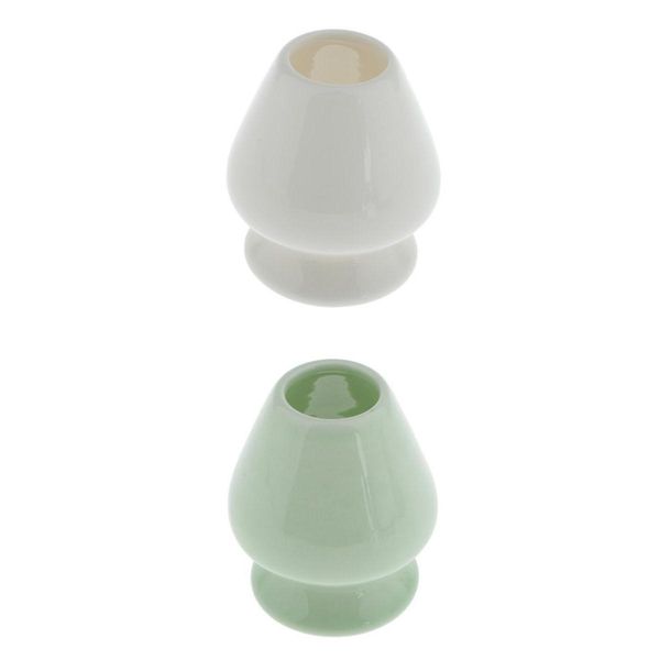 

2 japanese tea matcha whisk holder ceramic whisk shaper dryer bucket green/white