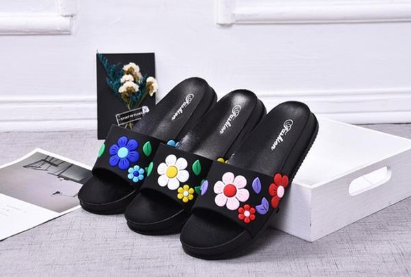 

2020 women slippers fashion summer lovely ladies casual slip on beach flip flops slides woman indoor shoes flower, Black