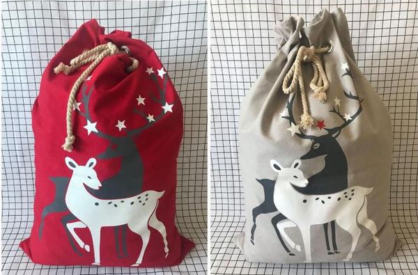 

50pcs christmas large canvas monogrammable elf drawstring bag with reindeers monogramable christmas gifts sack 50*57cm sn1278