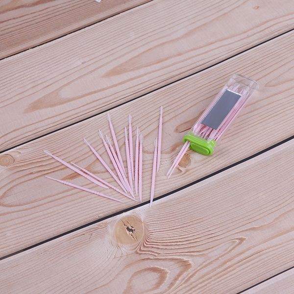

korean portable eco-friendly toothpick 30pcs/pack plastic toothpicks brush hair with mirror boxranndom color toothpicks