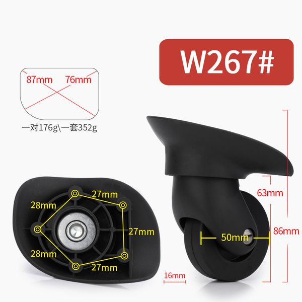 

luggage universal wheel accessories wheel trolley caster mute mute reinforcement 22/24 inch repair replacement suitcase, Black