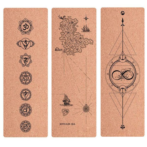 

tpe 183*65cm cork non-slip exercise fitness yoga mat position line eco-friendly natural mattress pilates exercise training mat