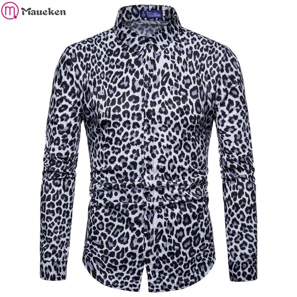 

mens leopard print shirt stage casual long sleeve slim male social party shirt summer men's clothing plus size camisas hombre, White;black