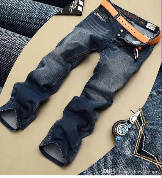 

высокое качество марка мужчины джинсы мода рваные джинсы мужчины straight fit jeans, размер 28-40, Blue