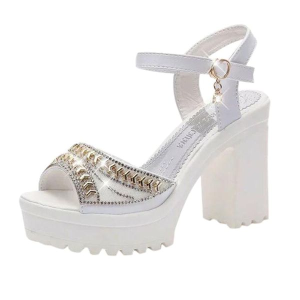 

women shoes casual fashion high heel thick and muffin heel with buckle open toe rhinestone sandals sandalias hombre, Black