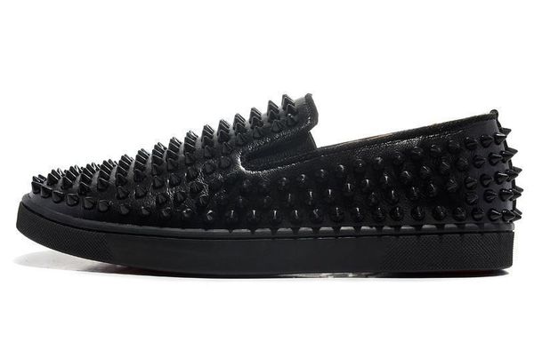 

luxury designer brand red bottoms men women studded spikes flats shoes wedding party lovers genuine leather casual sneakers lll, Black
