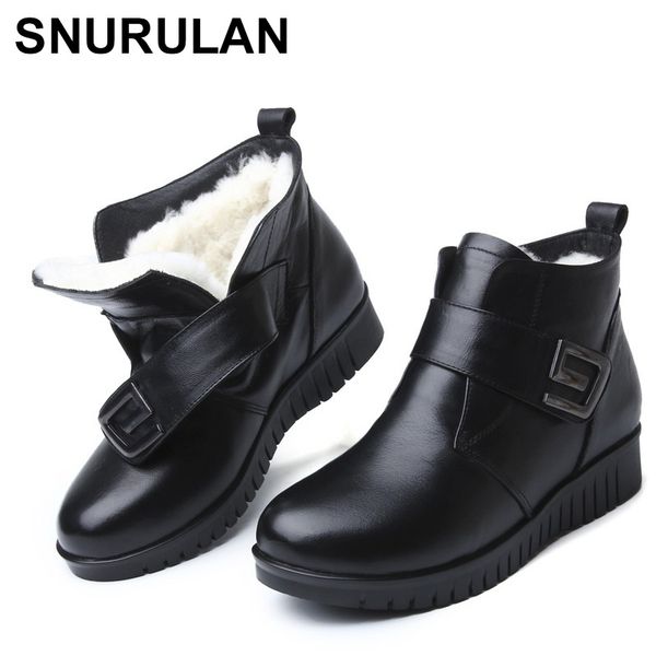 

snurulan 2019 women's winter boots warm clothing from wool and fur; winter ankle boots for women genuine bovine leather flat, Black