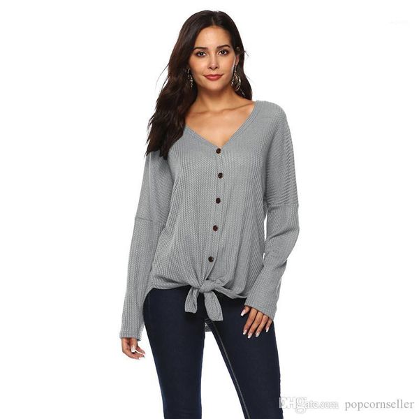 

womens blouses loose irregular button long sleeve ladies v-neck shirts female new fashion clothing autumn and winter, White