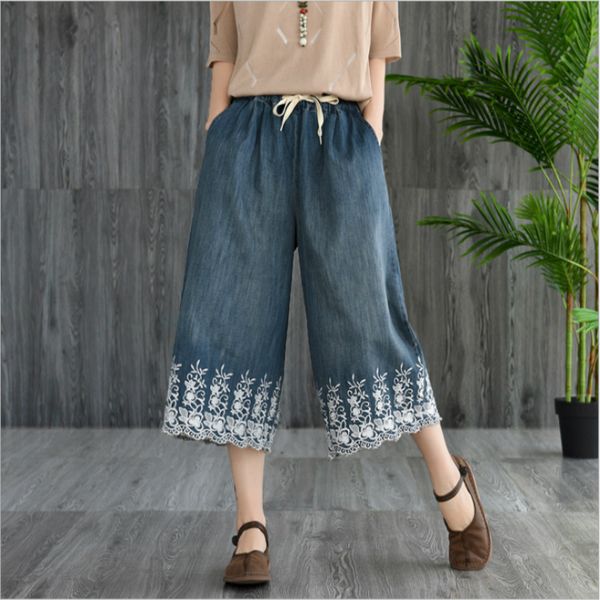 

wide leg jeans women maxi loose street jeans mujer vintage embroidery high waist femme boyfriends mom denim pants, Blue