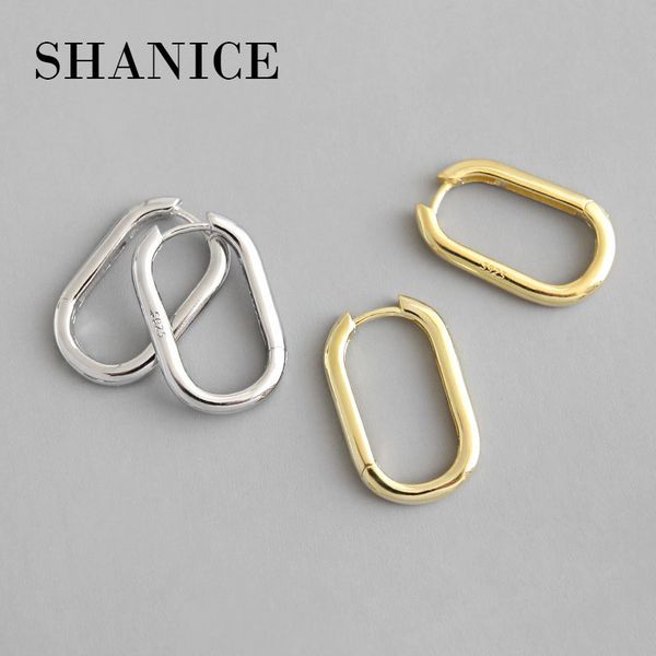 

shanice 100% 925 sterling silver punk cool ins minimal geometric oval circle open hoop earrings earring for women jewelry t190625, Golden;silver