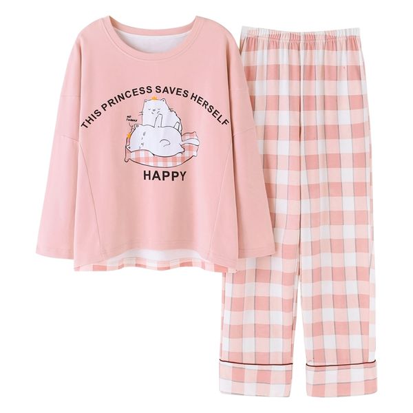 

sweet pink pyjamas women full cotton pajamas sets 2019 cute long sleeve pullover + pants home wear sleepwear suit pijama mujer, Blue;gray