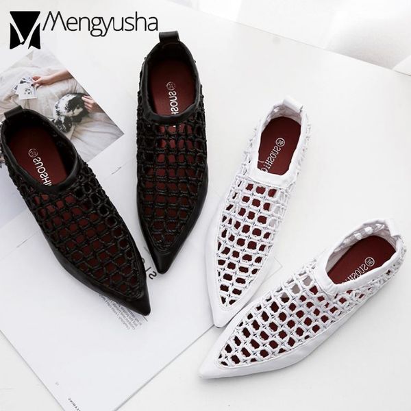 

cut-out soft leather pointed toe sandals women design breathable air mesh gladiator sandals women closed toe mujer, Black