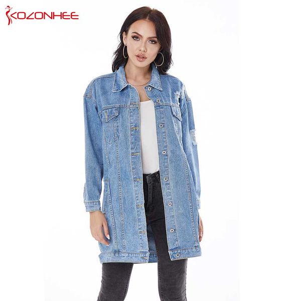 

fashion hole inelastic women long denim coat jeans coats casual pocket jackets women frayed vintage jeans jacket #02, Tan;black