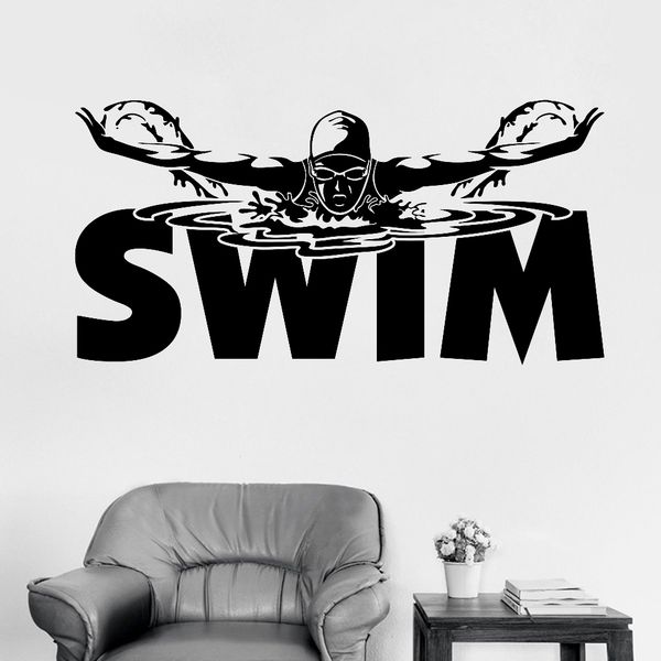 New Design Swimming Pool Signs Wall Sticker Vinyl Mural Sports Wall Decal Art Boy Girl Bedroom Decor Wallpaper Swim Poster Canada 2019 From