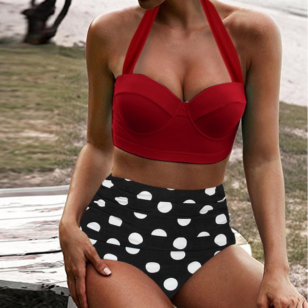 

women's swimming suit 2019 women high waist bikinis swimwear swimuit female retro beachewear bikini set bathing suit women#5