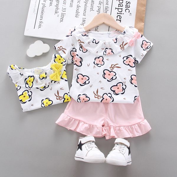 

newborn baby girls clothes sets suits for toddler cotton printed flower t shirts shorts 2pcs/sets baby girl outfit clothing, White