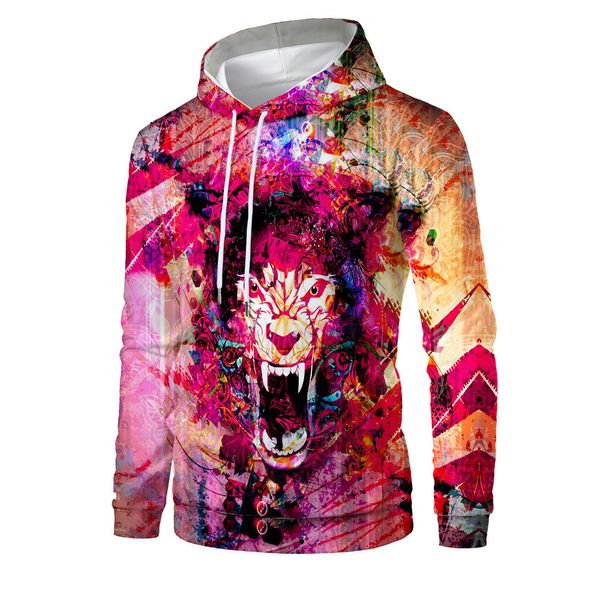 

mens designer colorful fierce lion 3d digital printing loose hat sweater men, Black