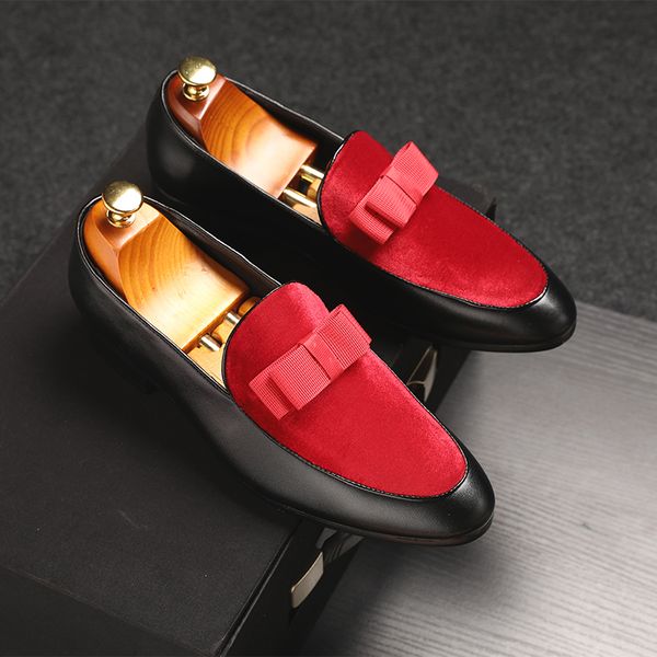 

m-anxiu men formal shoes bowknot wedding dress male flats gentlemen casual slip on shoes black patent leather red suede loafers c25
