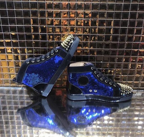 

with box] new black fashion designer brand spikes flats shoes red bottom shoes ,for men and women party lovers genuine leather sneakers