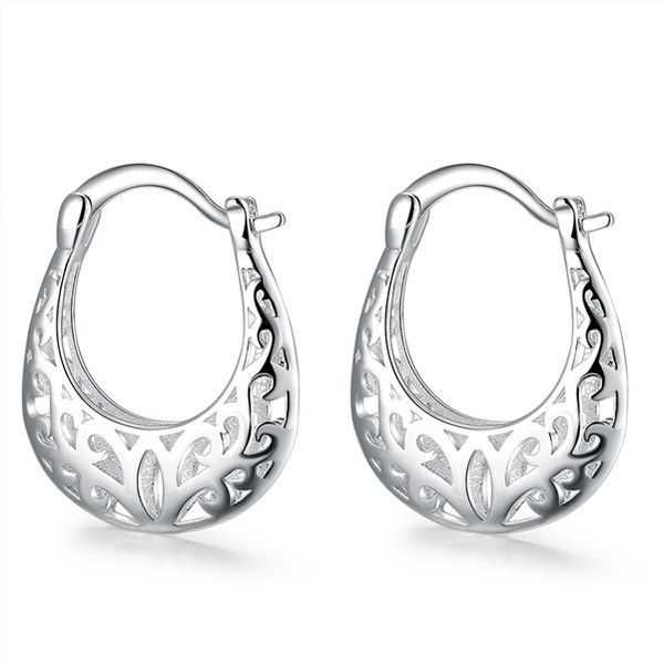 

plated sterling silver hollow moon buckle earrings djse632 size 2.5x2.0cm; women's 925 silver plate ear cuff jewelry earring