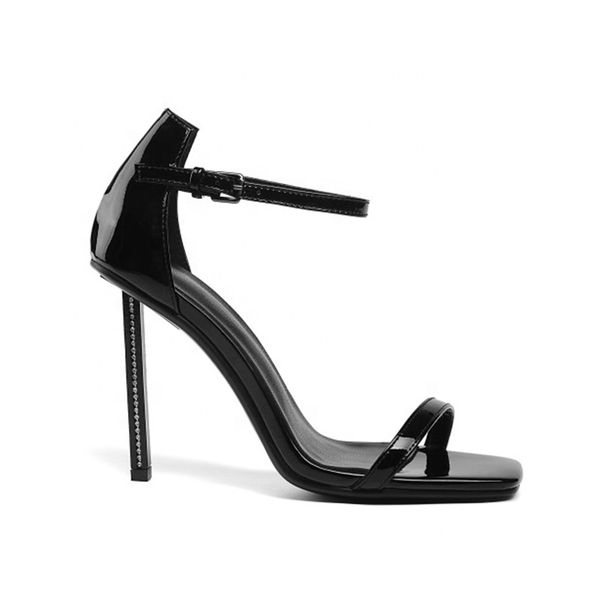 

new buckle strap banquet stiletto high heels with water drill sandals office ladies womens shoes, Black