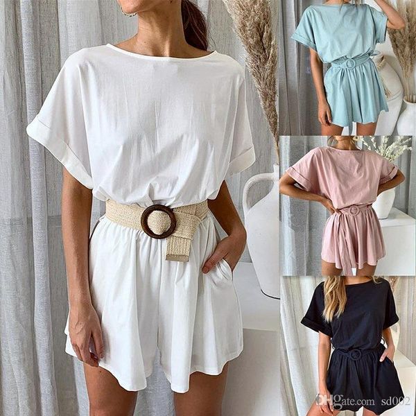 

summer solid colors rompers loose bat short sleeve middle waist holiday womens jumpsuits casual fashion lady home clothes 29dy e1, Blue;gray