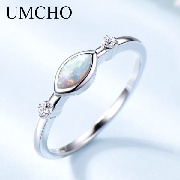 

umcho white fire opal rings for women solid 925 sterling silver gemstone romantic engagement promise ring vintage fine jewelry, Slivery;golden