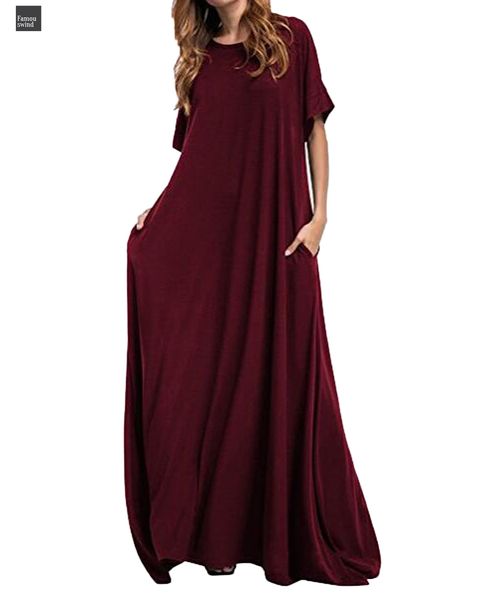 

maxi long dress 2019 women loose solid round neck vintage casual sleeve long robe bodycon vestidos plus size designer clothes, Black;gray