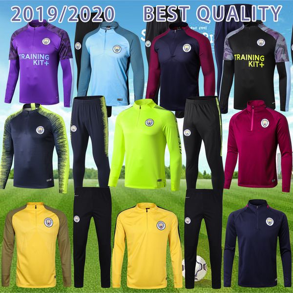 

2019 mahrez jesus de bruyne kun aguero manchester jacket tracksuit city sane training suits 19 20 football kit socks adult, Black