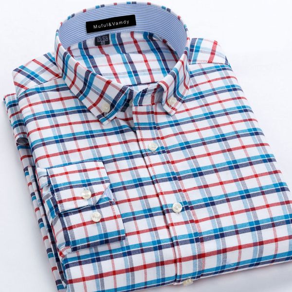 

new 2019 fashion 100% cotton social men's plaid dress shirts long sleeve formal soft business casual oxford shirt, White;black