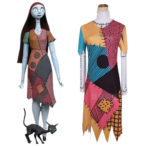 

2019 nightmare before christmas sally carrington cosplay costume uniform evening dress cosplay halloween party costume, Silver