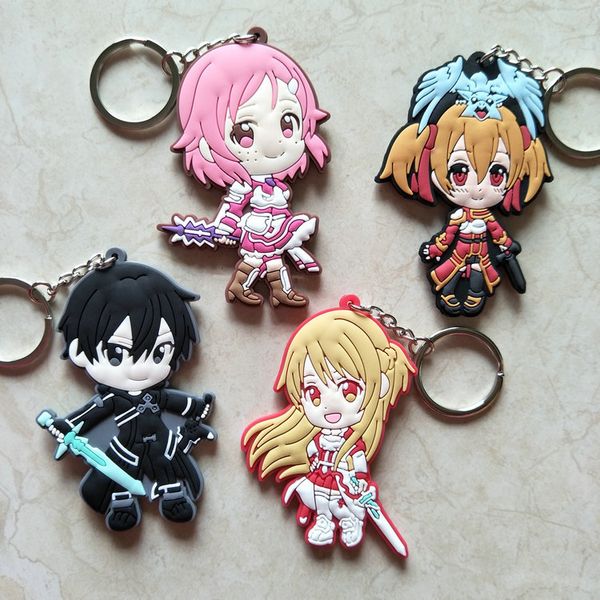 

cartoon keychain sword art online keyring kirigaya kazuto yuuki asuna key chains gift for man bag pendant pvc figure charms, Silver