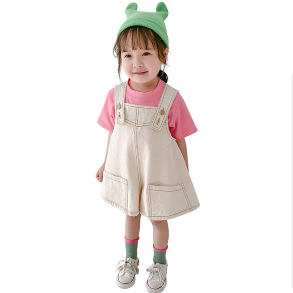 

dfxd 2020 summer girls jeans jumpsuit kids denim flare overalls korean style solid loose short bib pants 1-7t children clothes, Blue
