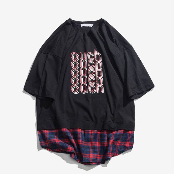 

2019 new fashion patchwork t-shirt men summer hiphop short sleeve streetwear fashion loose tees men tide casual t-shirt, White;black