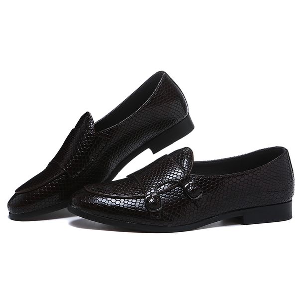 

casual lightweight men's penny slip-on snake-grain pattern moccasin shoes double monk strap loafer black size 6~13