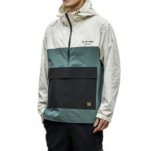 

men hoodies jacket 2020 half ziper pullover mens hip hop streetwear hooded jacket male spring coats & jackets windbreaker m-5xl, Black;brown