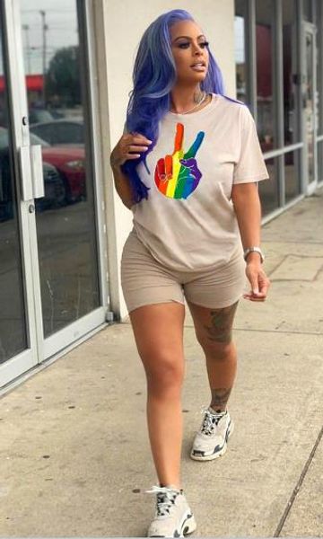 

fashion pure color womens tracksuits print crew neck short sleeve short pants casual female summer clothing, Gray