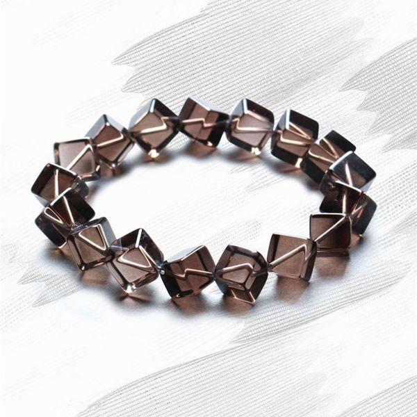 

natural brown crystal square beaded bracelets women men 6-9 mm charm beaded crystal stone brcelet diy accessories gift droship, Black