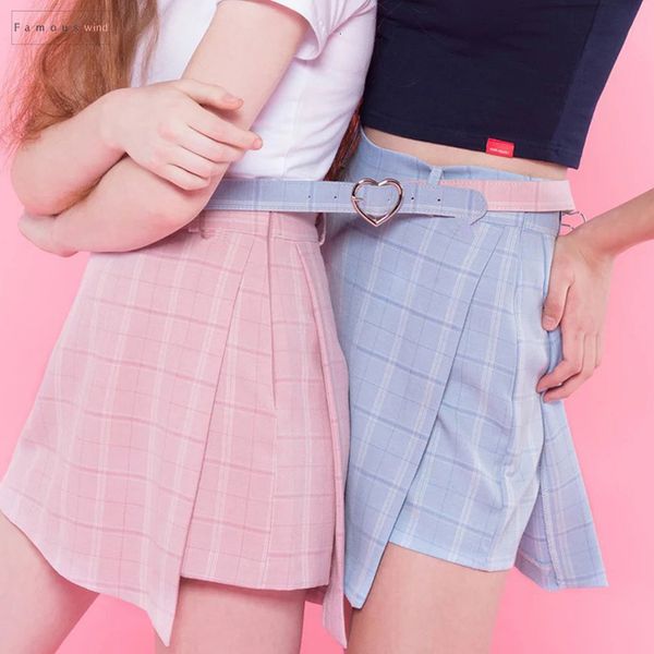 

новое лето женщин шорты высокой талией сладкие орденские ленты юбка тонкий вскользь шорты юбки zipper шорты плед розовый синий опрятный стил, White;black