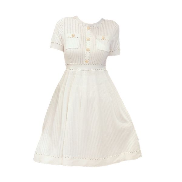 

2019 new summer dresses short-sleeved round neck high waist thin white korean version knit skirt designer dress women clothes size s-xl, Black;gray