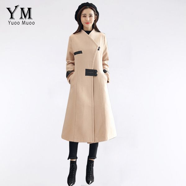 

yuoomuoo designer single breasted coats women solid long sleeve turn-down collar wool jacket outwear woolen work coats casaco, Black