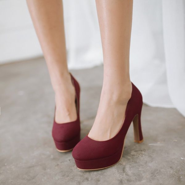 

oversized 12 13 14 15 platform heels women shoes woman pumps ladies rough heel of suede round head shallow waterproofing table, Black
