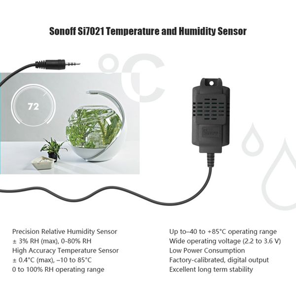 

sonoff si7021 waterproof sensor temperature humidity monitoring app support smart switch home high accuracy remote control