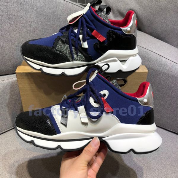 

with box womens mens casual shoes luxury designer spikes red bottom sneaker mesh patchwork matte leather chaussures espadrilles plate-forme, Black