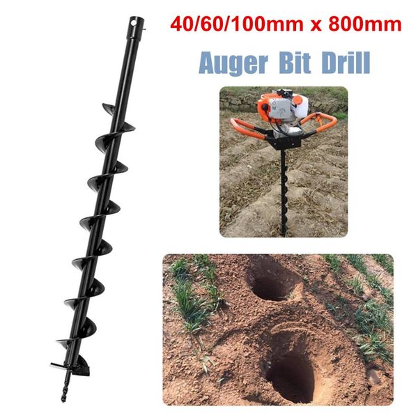 

40/60/100mm x 800mm augers drill bit fence borer earth petrol post holes digger garden power tools accessories black