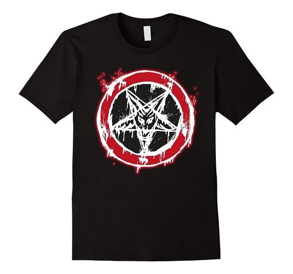 

mens baphomet pentagram blood 666 goat head satan men's t shirt men 2018 brand clothing tees casual tee t-shirt, White;black