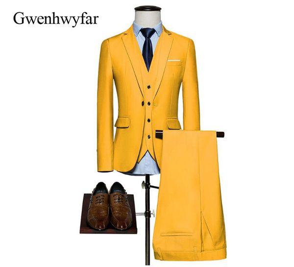 2018 Custom Made Yellow Suits For Men Slim Fit Groomsmen Wedding Tuxedos Best Men Suits Blazer With Pants (Jacket+Pants+Vest)