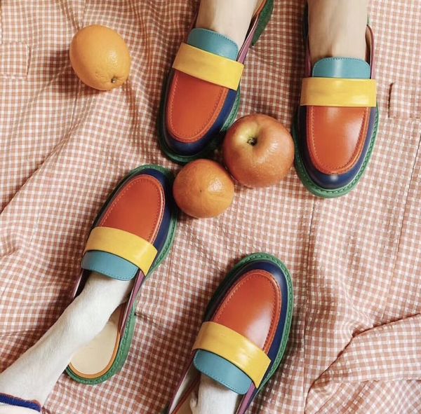 

НОВАЯ Дизайнерская Обувь Коллекция Капсул Muticolor Mules Мокасины 100% Натуральная Кожа