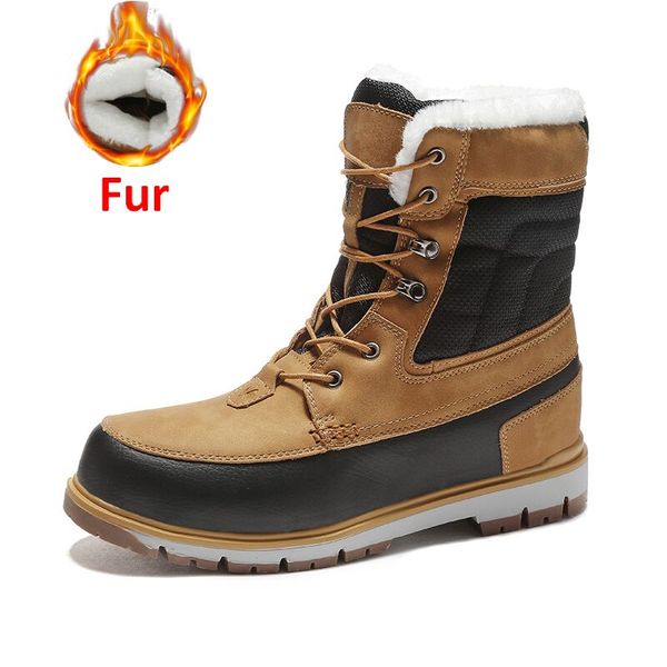 

winter with fur snow boots for men sneakers male shoes casual quality waterproof ankle -30 degree celsius warm boots, Black