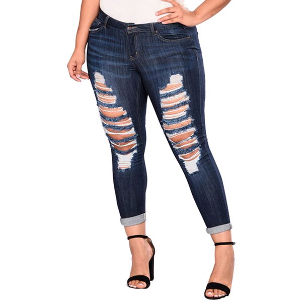 

2xl-7xl women's skinny ripped jeans new fashion women pocket zipper pants hips denim biker jeans female pencil pants softener#b, Blue